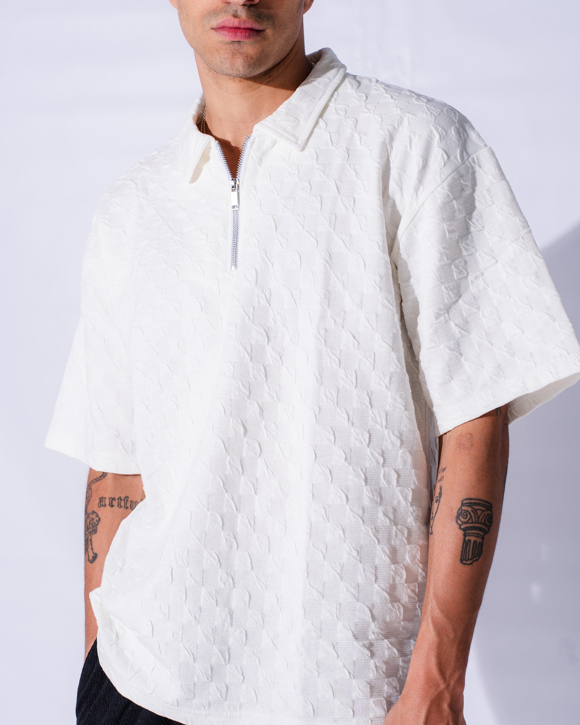 Textured White Polo