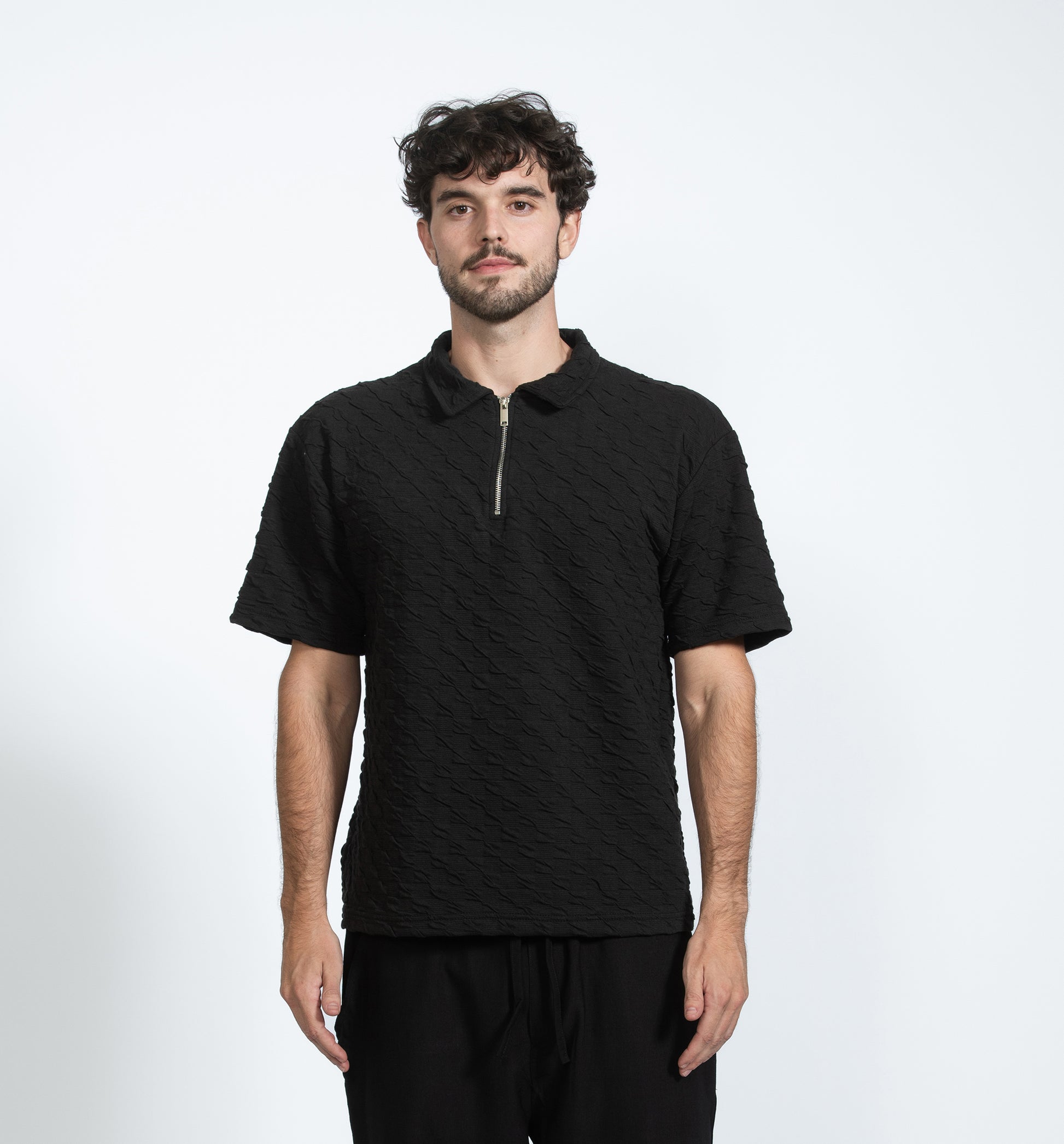 Textured Black Polo