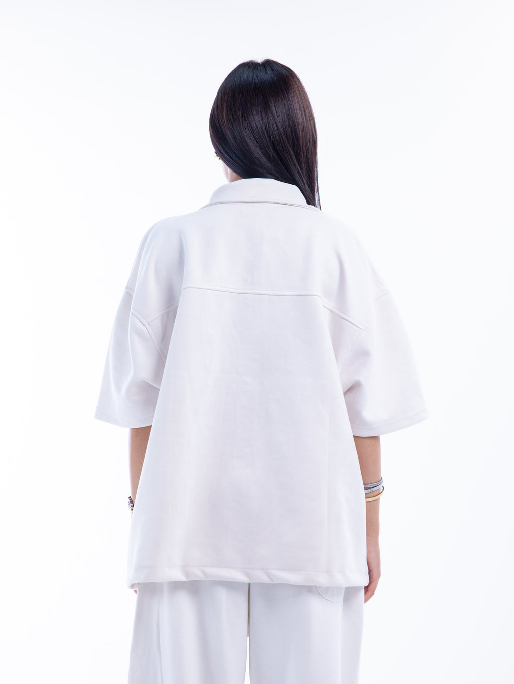 Off-white Velvet Zip-Up Shirt – Escala (view 8)