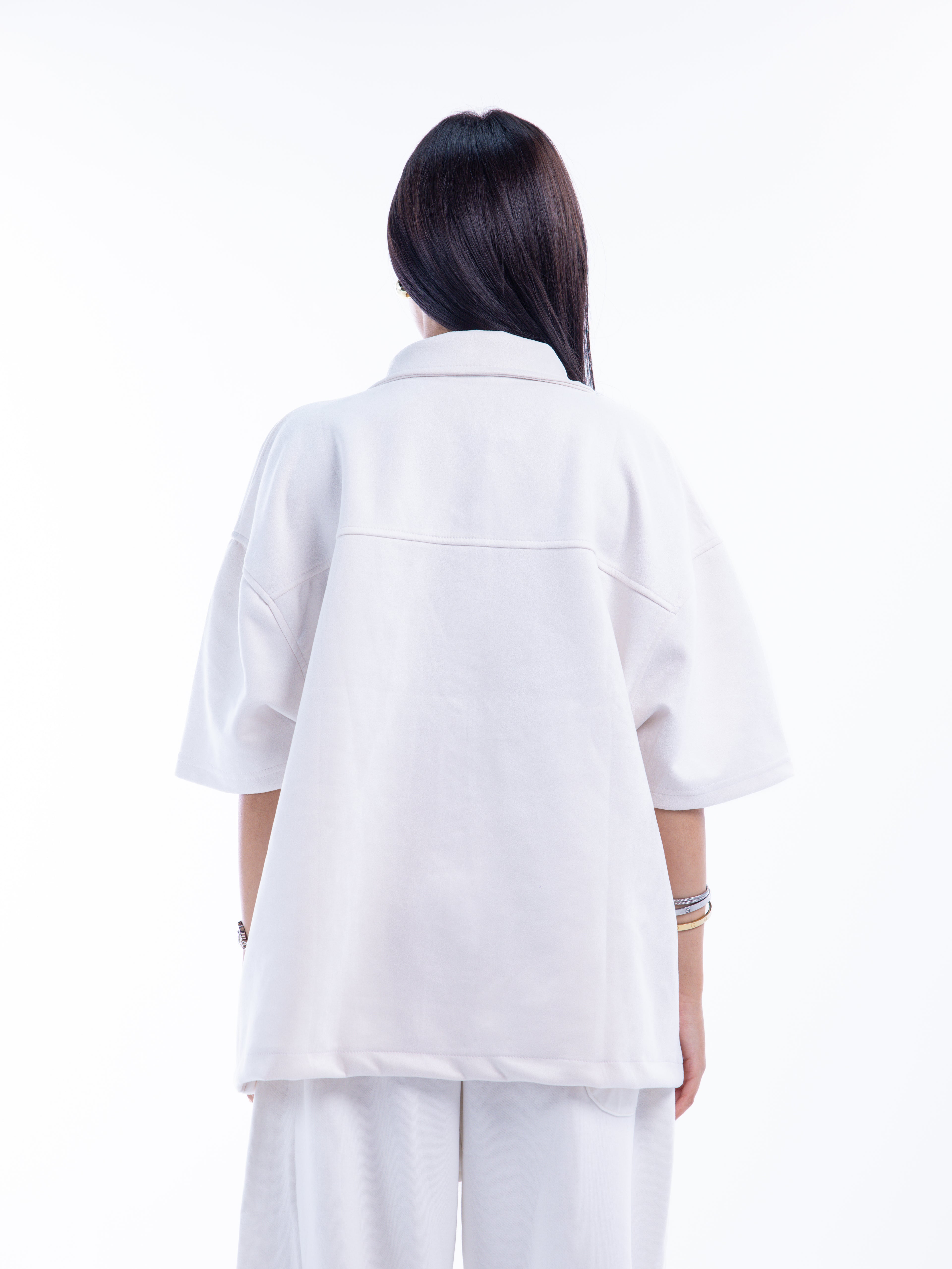 Off-white Velvet Zip-Up Shirt – Escala (view 8)