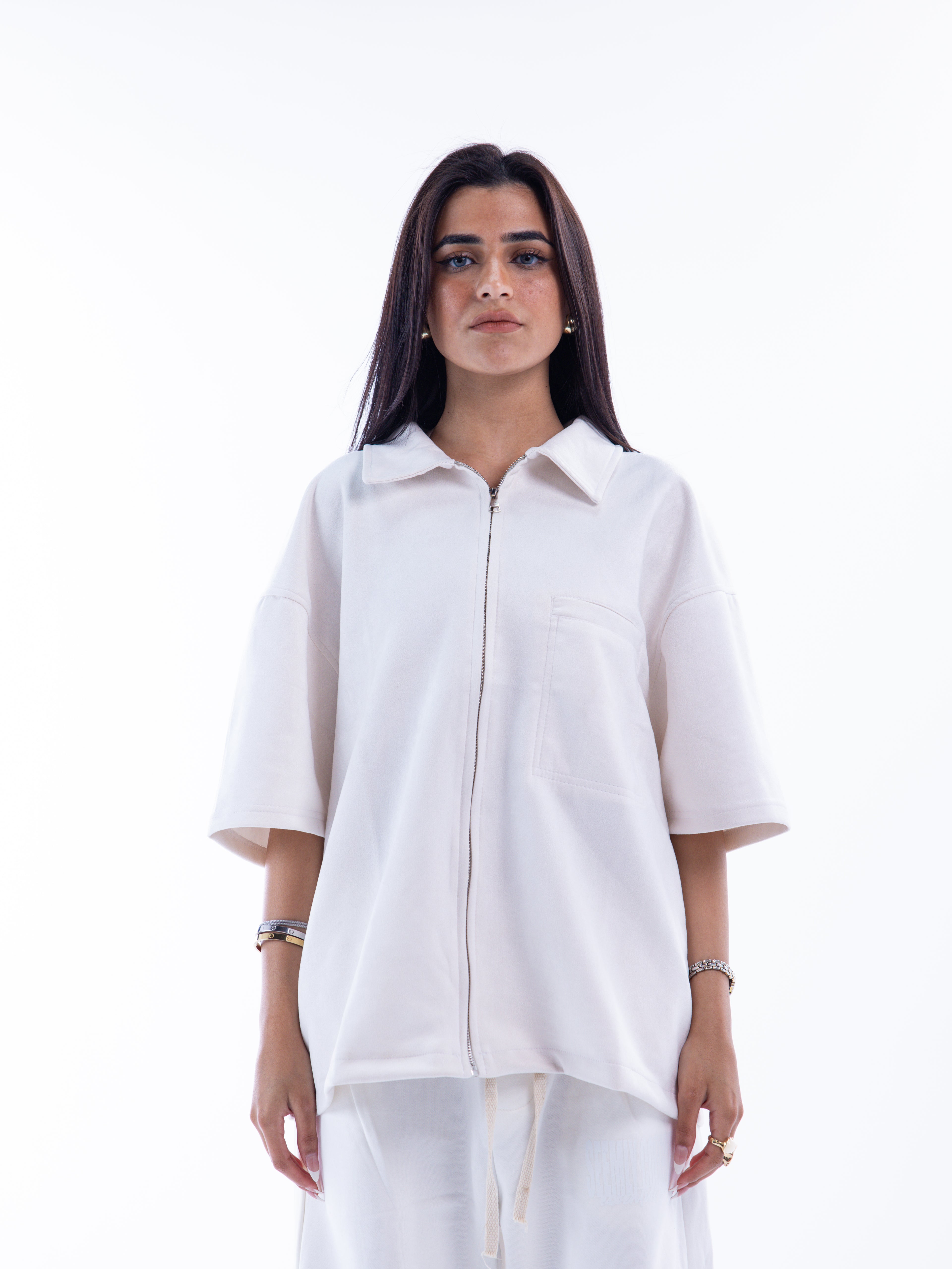 Off-white Velvet Zip-Up Shirt