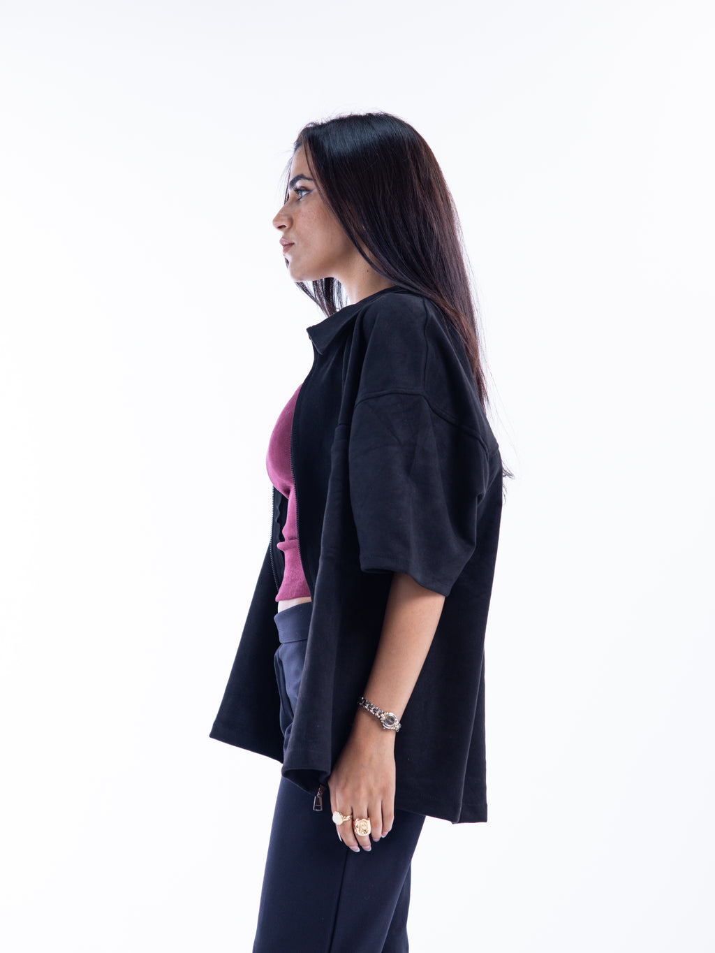 Black Velvet Zip-Up Shirt – Escala (view 7)