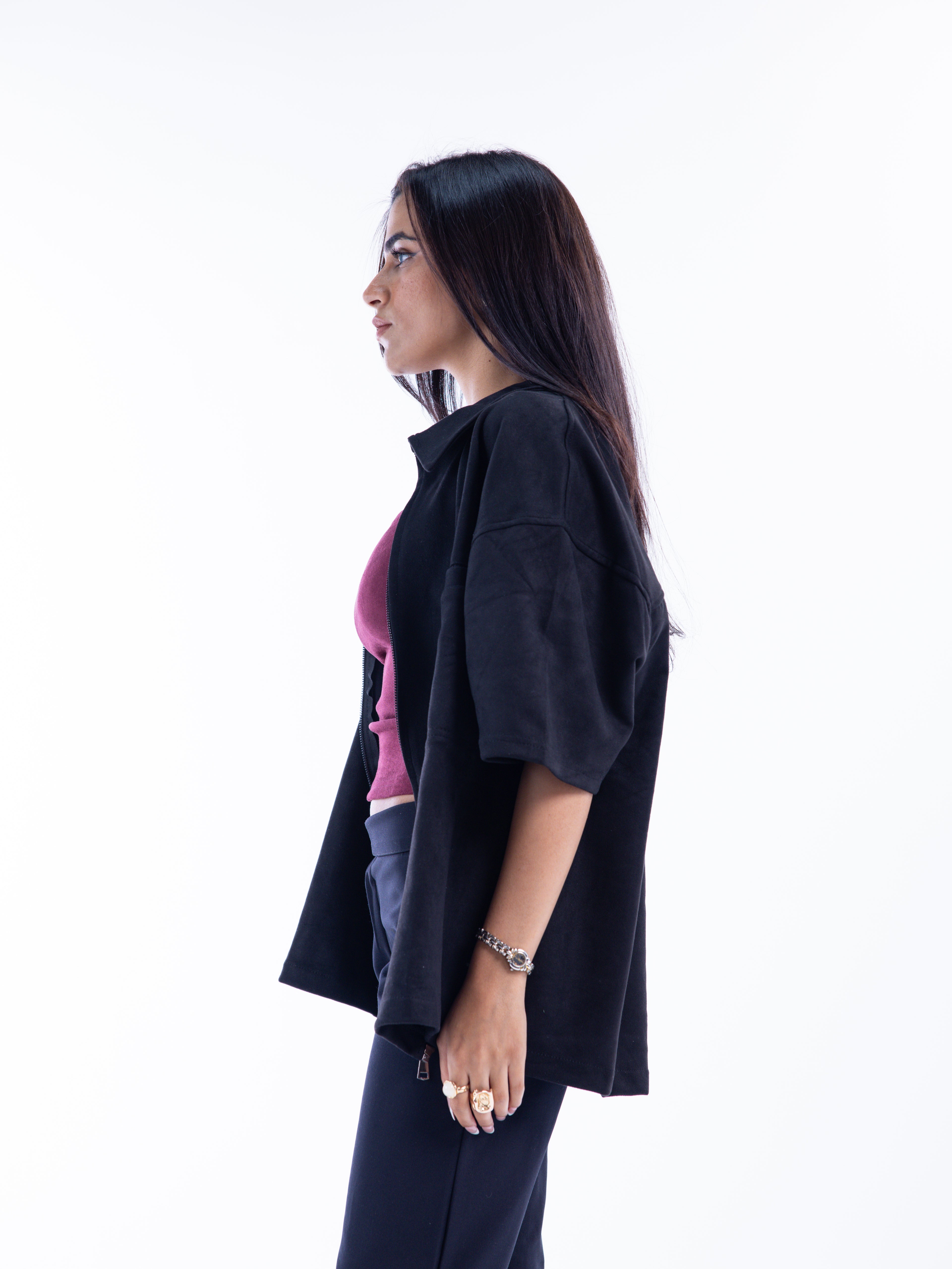 Black Velvet Zip-Up Shirt – Escala (view 7)