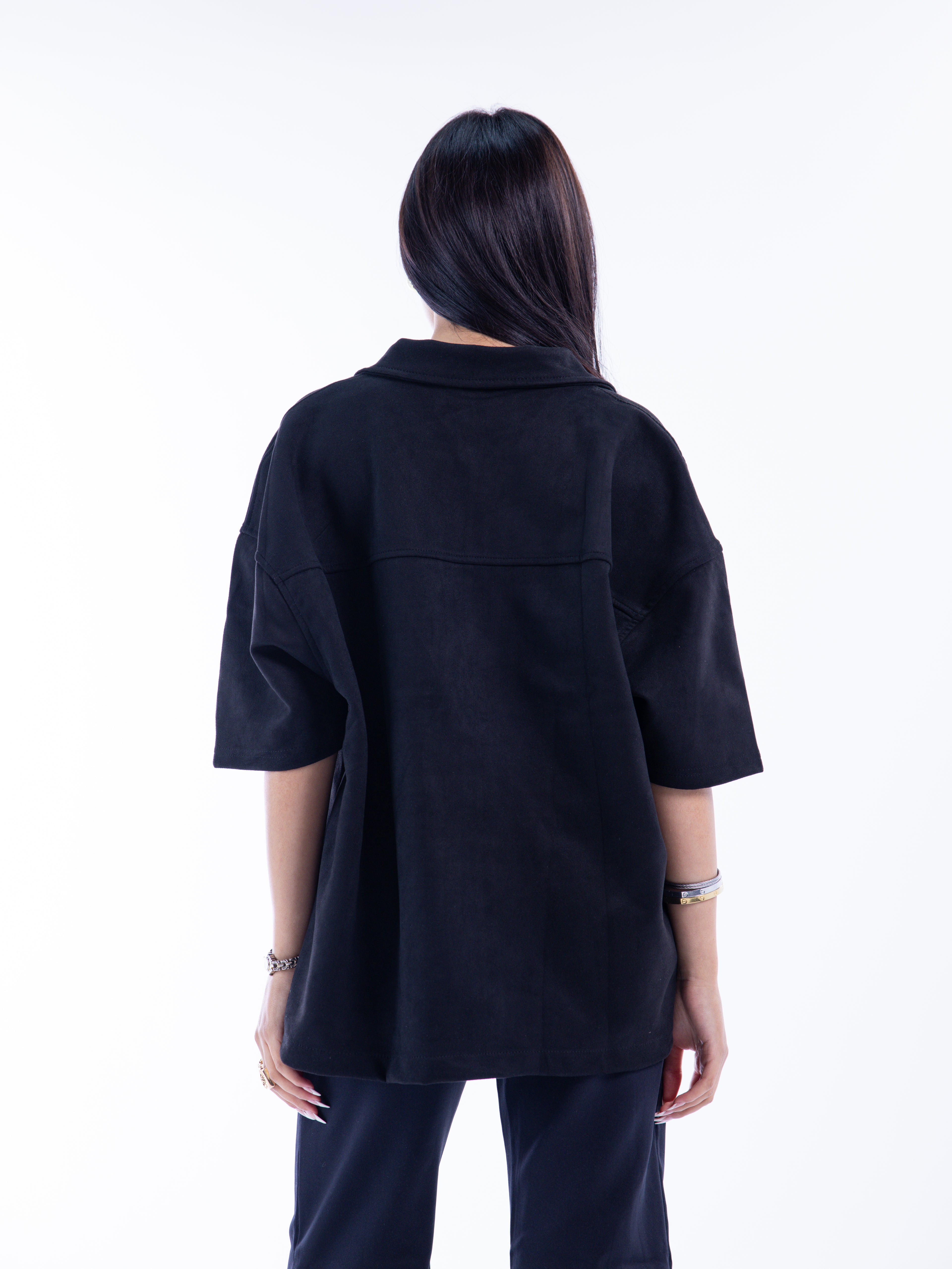 Black Velvet Zip-Up Shirt – Escala (view 6)