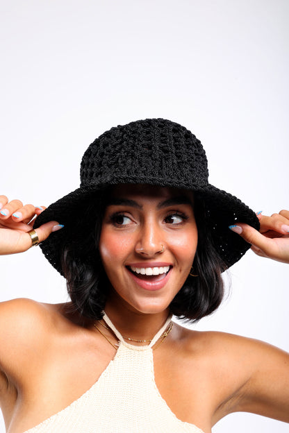 Black Knit Bucket Hat