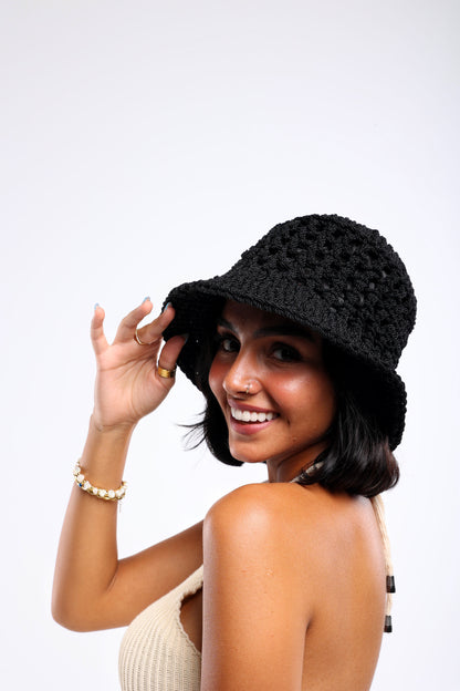 Black Knit Bucket Hat