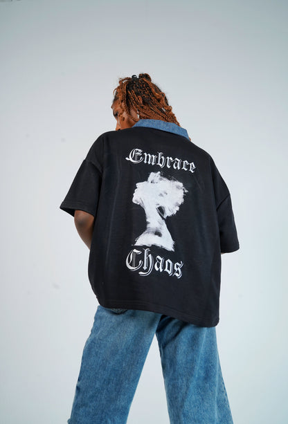 "Embrace Chaos" Black Denim T-shirt