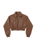 Chestnut Brown Cropped Leather Jacket
