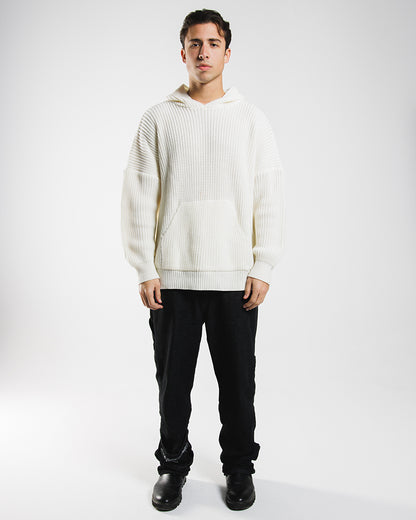 Cream White Knit Hoodie