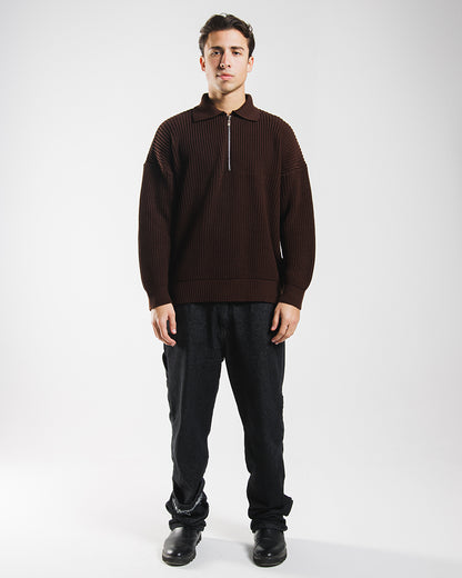 Coffee Brown Knit Quarter Zip