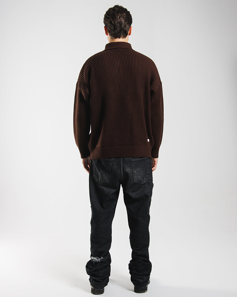 Coffee Brown Knit Quarter Zip