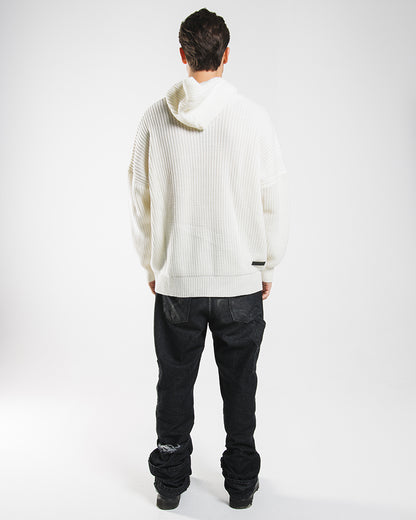 Cream White Knit Hoodie