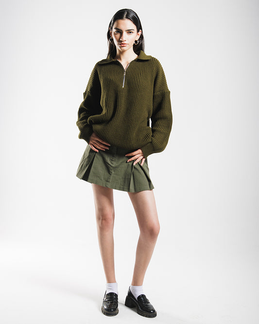 Olive Green Knit Quarter Zip