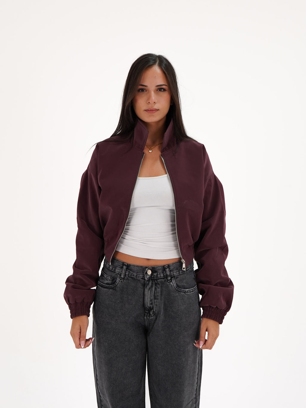 Burgandy Cropped Leather Jacket