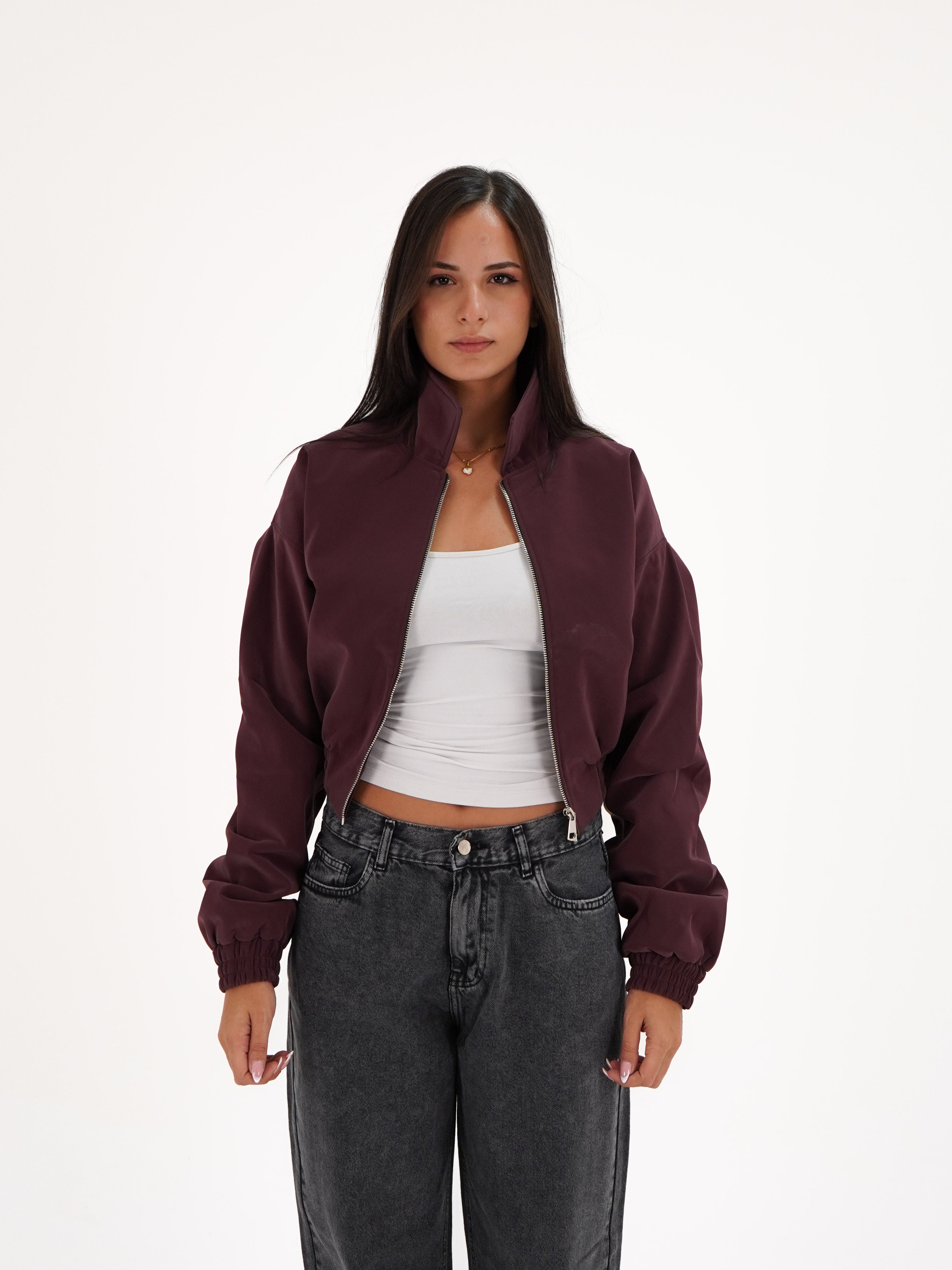 Burgandy Cropped Leather Jacket