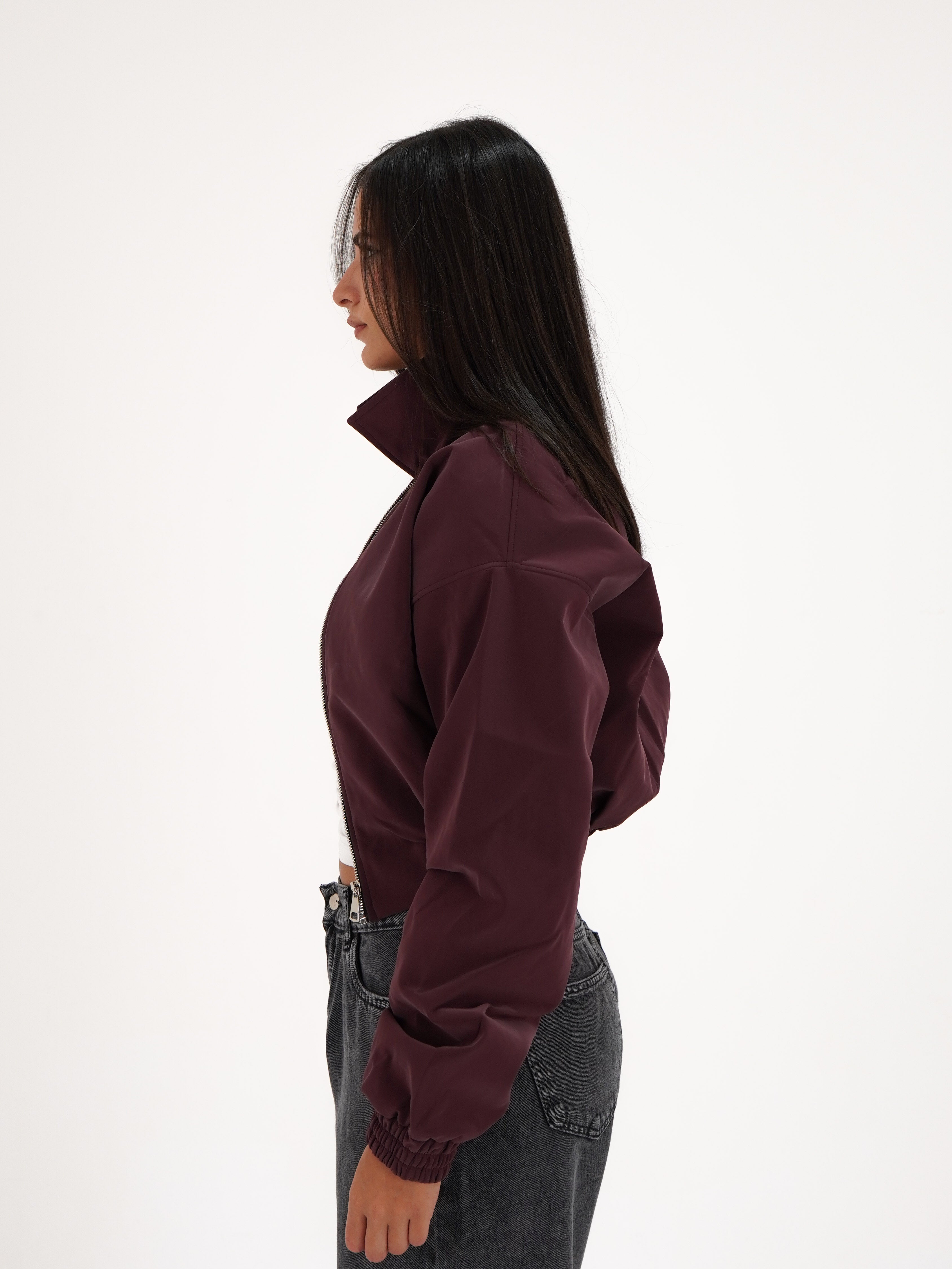 Burgandy Cropped Leather Jacket