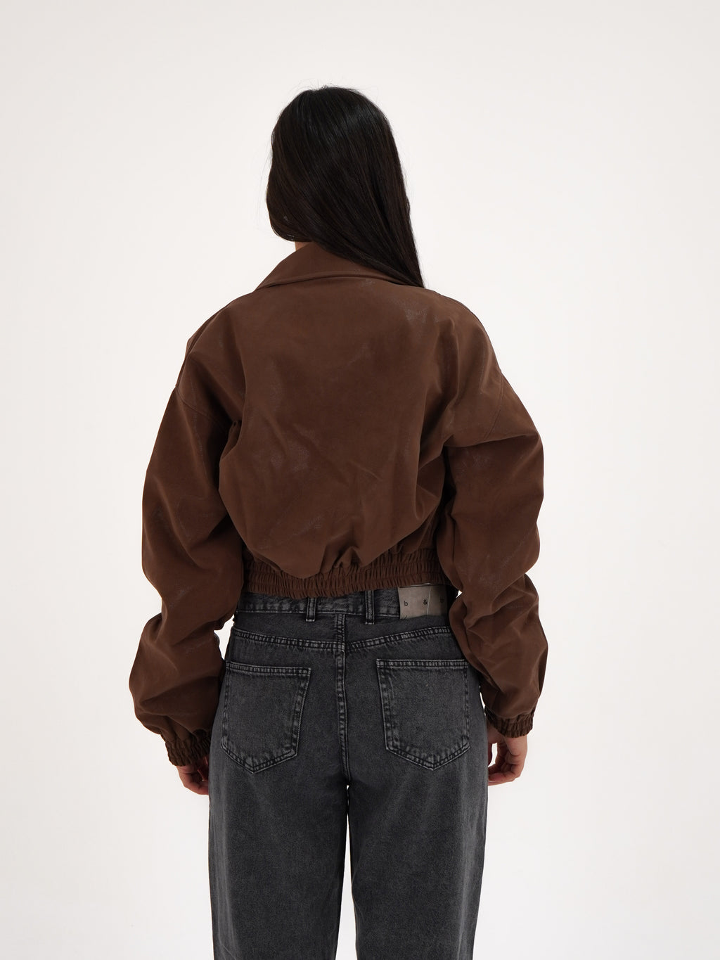 Chestnut Brown Cropped Leather Jacket