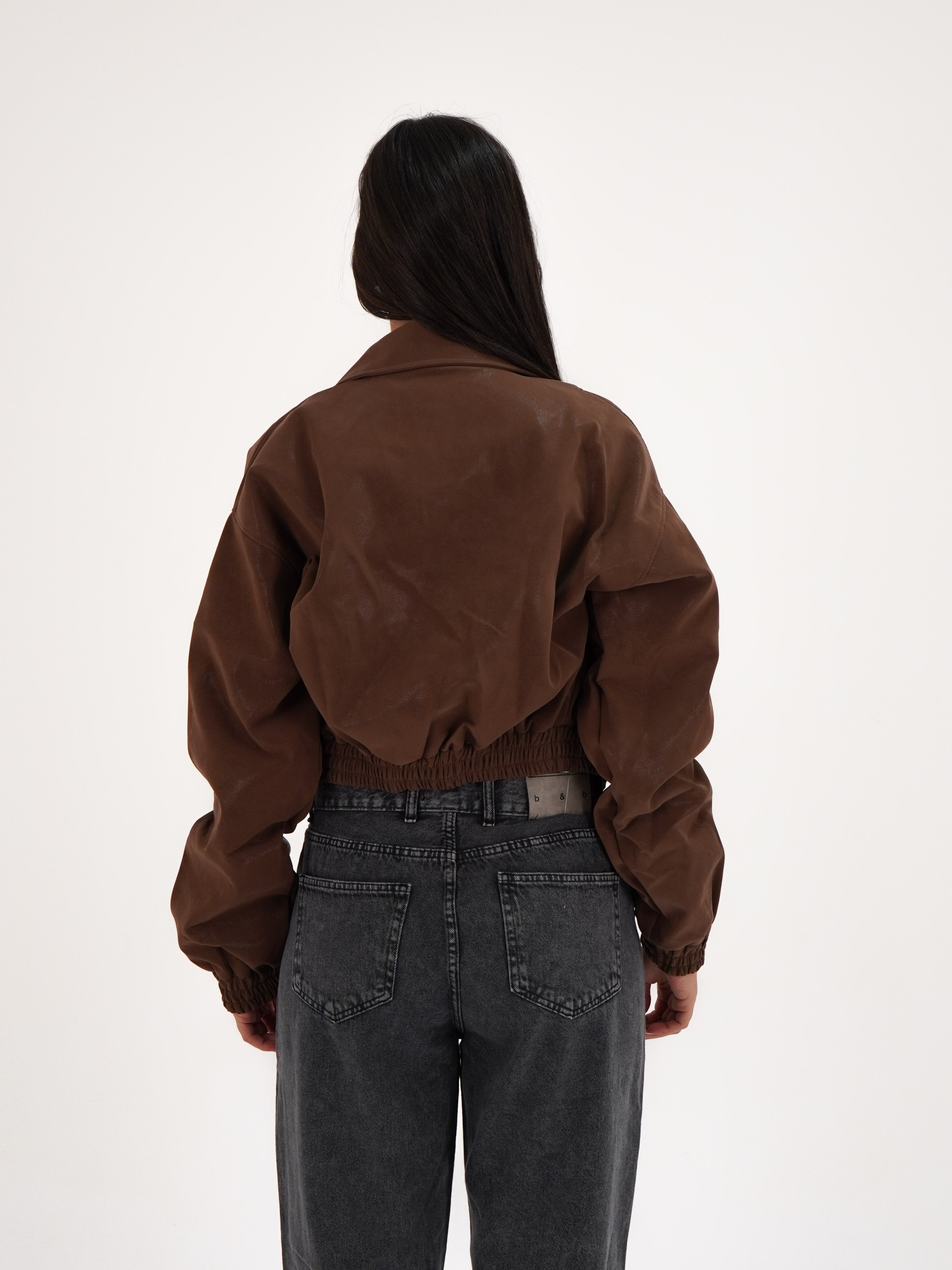 Chestnut Brown Cropped Leather Jacket