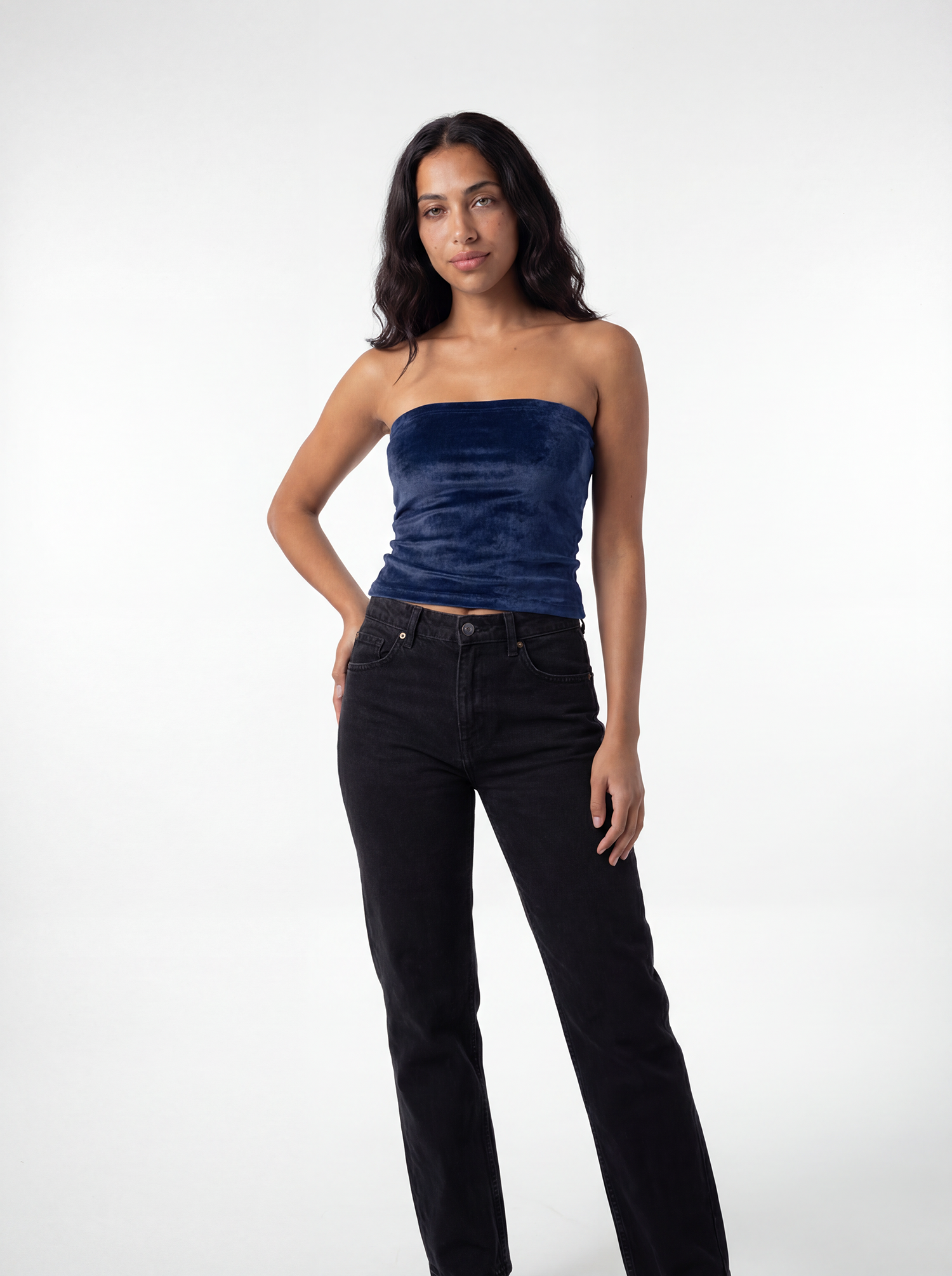 Navy Velvet Tube Top