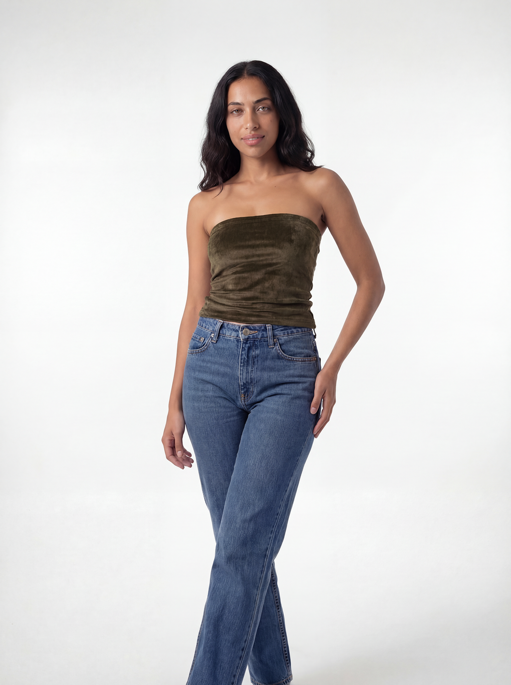 Olive Velvet Tube Top